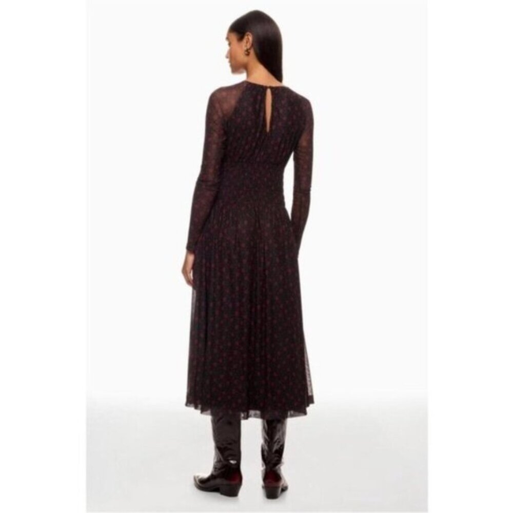 Long Sleeve Floral Midi Dress in Black and Burgundy